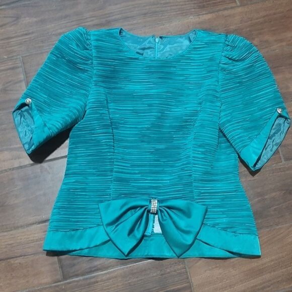 Vintage Michael Marcella 14 teal blue matching set skirt bow tulle - Picture 2 of 8